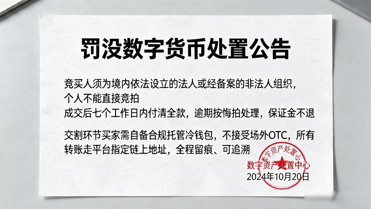 罚没数字货币处置公告落地，起拍价、交割日、限购条款都在这